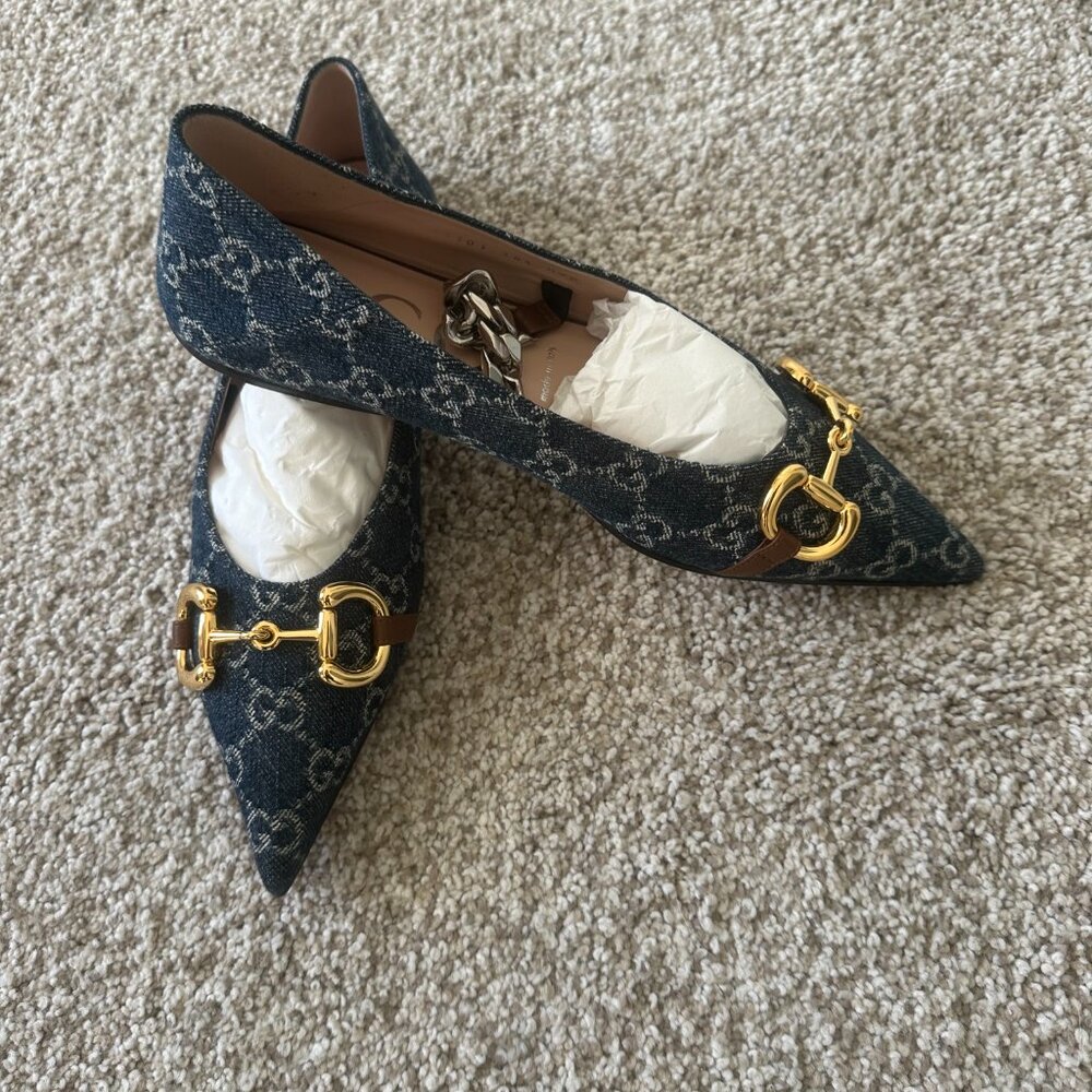 New Denim Monogramed Gucci Flats - Picture 14 of 16
